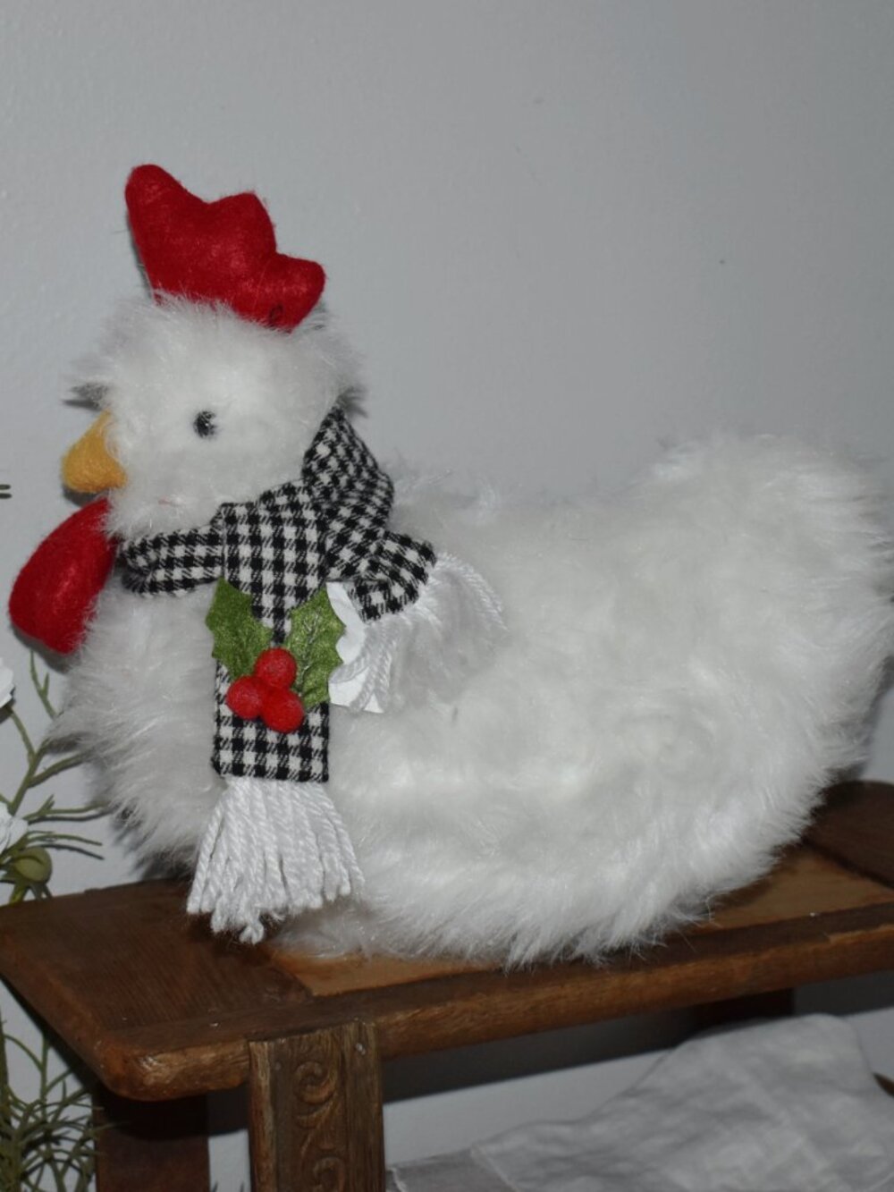 Vintage Christmas Winter Holiday Fluffy Chicken Cottage Country Farmhouse Decor
